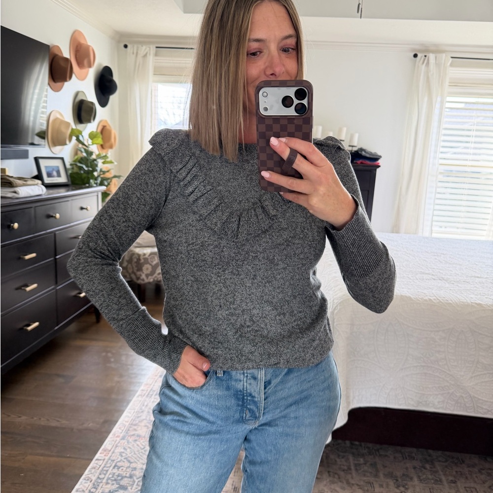Gray Ruffle Knit Sweater